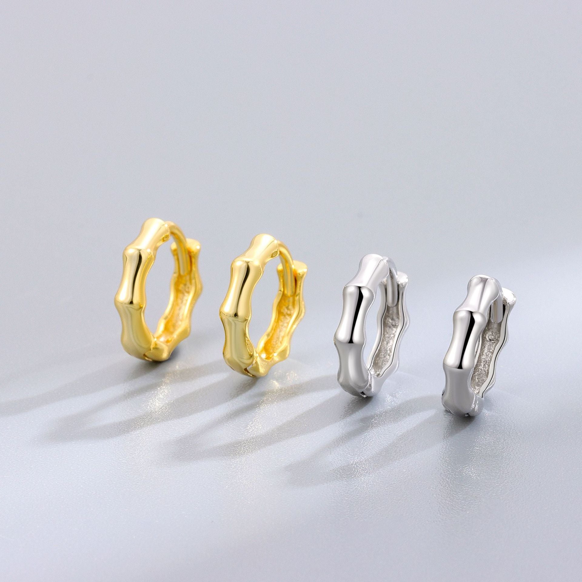 S925 Pure Bamboo Joint Ear Clip Gold Plated Light Luxury Women's Small Earrings-Jewearrings