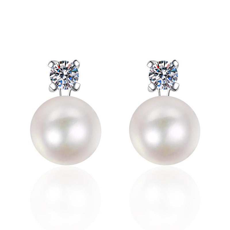 Women's Natural Pearl Sterling Silver Moissanite Earrings-Jewearrings