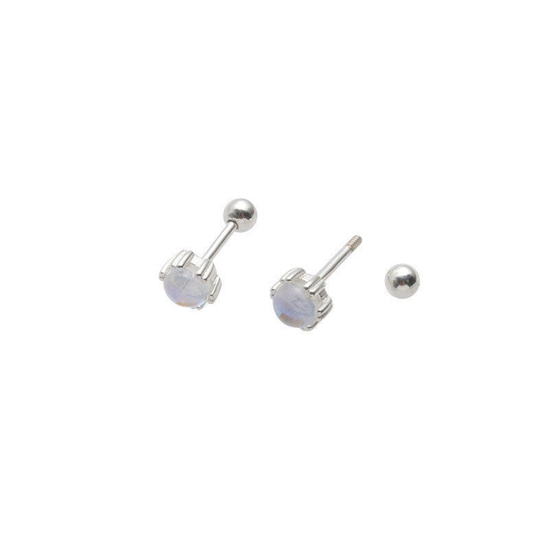 Women's Sterling Silver Moonstone Stud Earrings-Jewearrings