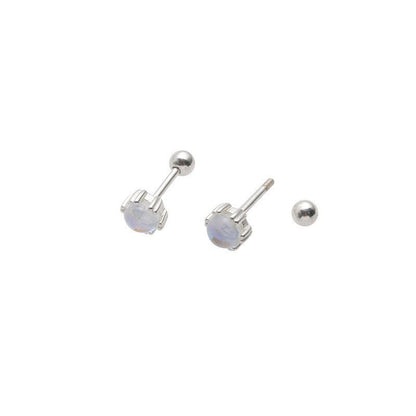 Women's Sterling Silver Moonstone Stud Earrings-Jewearrings