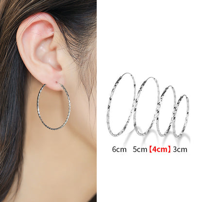 Women's Sterling Silver Geometric Large Circle Earrings-Jewearrings