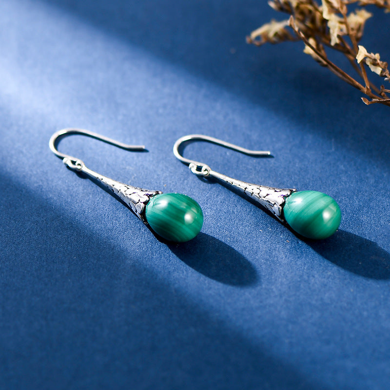 Women's Fashion Elegant Silver Malachite Drop Earrings-Jewearrings