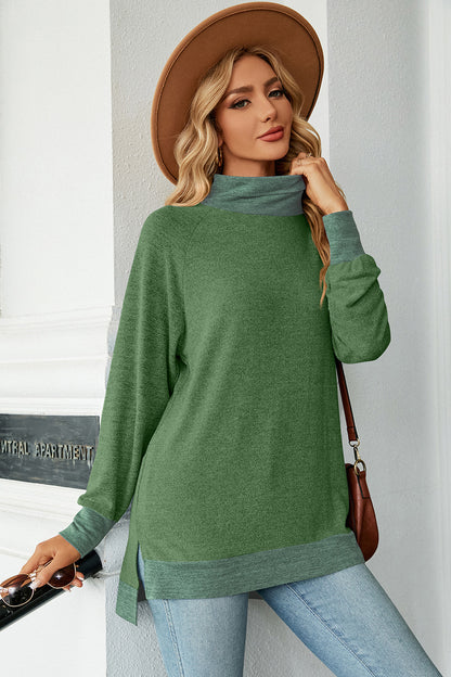 Slit Mock Neck Long Sleeve T-Shirt-Jewearrings