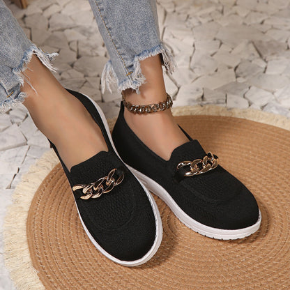 Chain Trim Round Toe Slip-Ons-Jewearrings