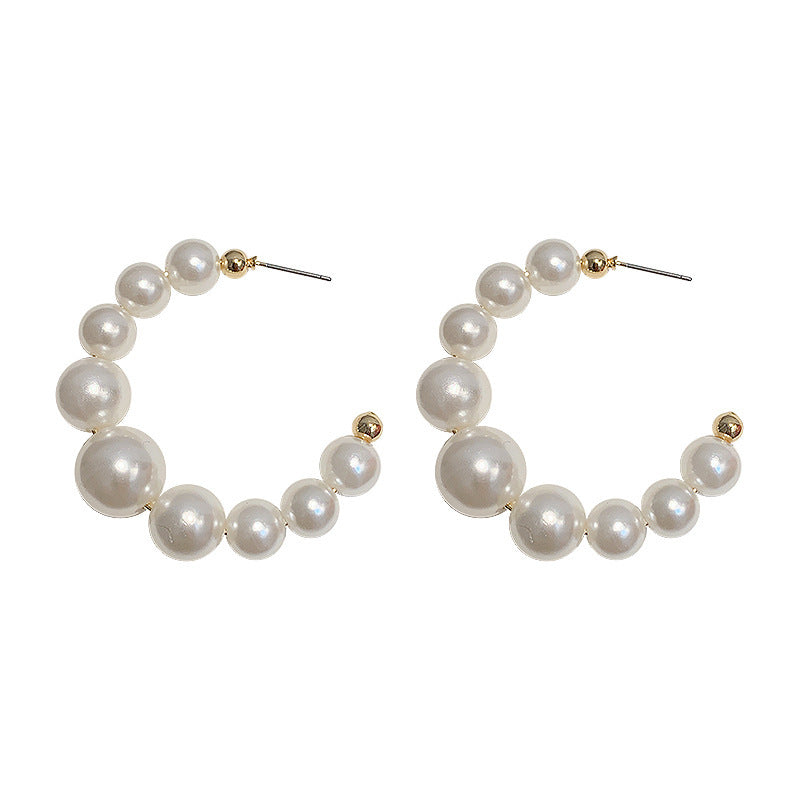 Women's Exaggerated Pearl Hoop Earrings-Jewearrings