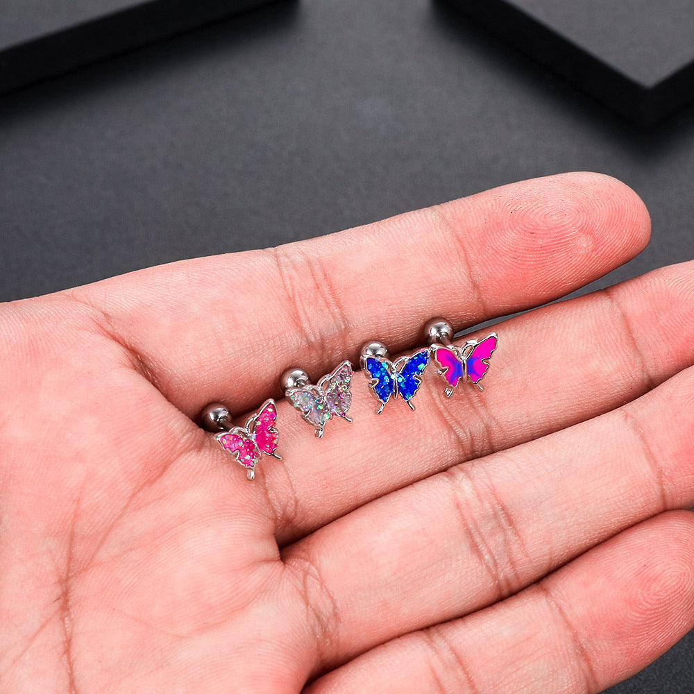 Oil Dripping Butterfly Ear Bone Stud Earrings Piercing Jewelry-Jewearrings