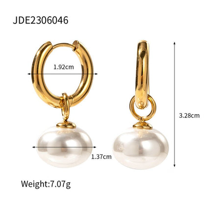 16K Gold Stainless Steel Pearl Pendant Earrings-Jewearrings