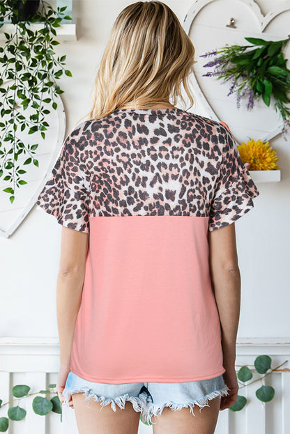 Sequin Leopard Round Neck T-Shirt-Jewearrings