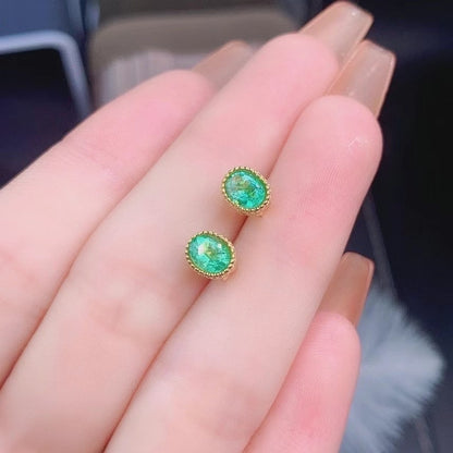 925 Silver Inlaid Emerald Stud Earrings-Jewearrings