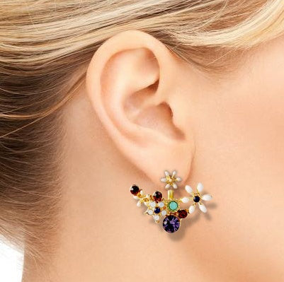 S925 silver needle Korea sweet flower earrings crystal color diamond earrings temperament personality after hanging fashion earrings-Jewearrings