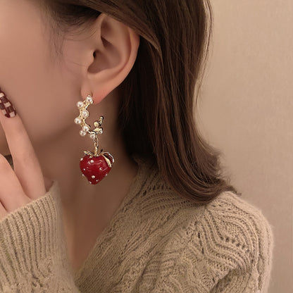 Original Retro Pearl Strawberry Earrings For Women Special-interest Design-Jewearrings