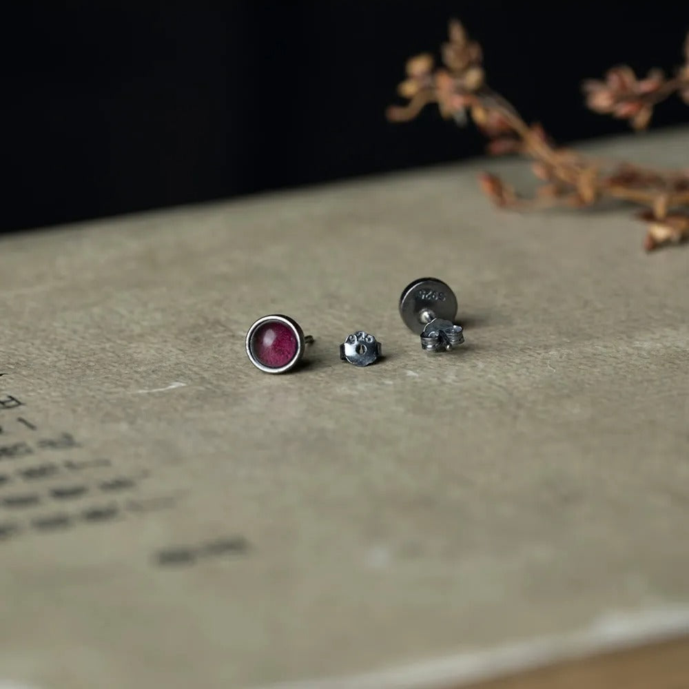 Dark Night S925 Sterling Silver Black Amethyst Stud Earrings-Jewearrings