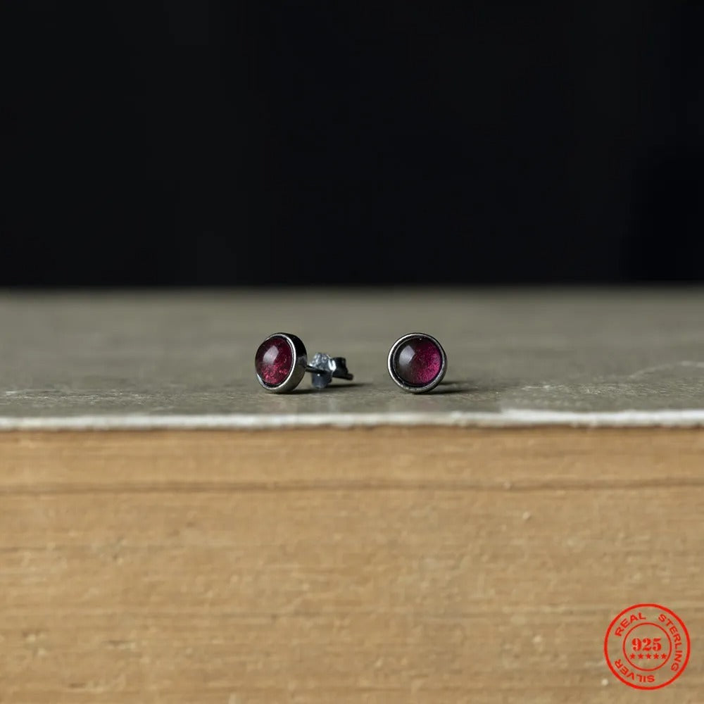 Dark Night S925 Sterling Silver Black Amethyst Stud Earrings-Jewearrings