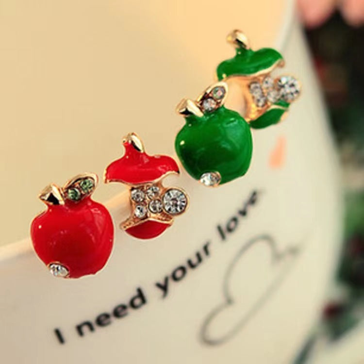 Women's Red Green Drop Glazed Stud Earrings-Jewearrings