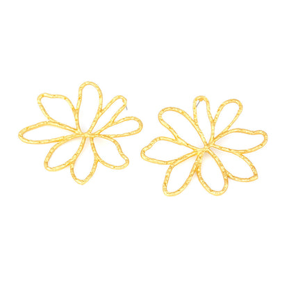 Eye-catching Hollow Matte Gold Alloy Flower Earrings-Jewearrings