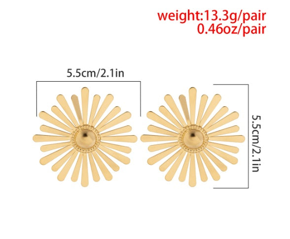 Cold Wind Exaggerated Glossy Metal Sunflower Stud Earrings-Jewearrings