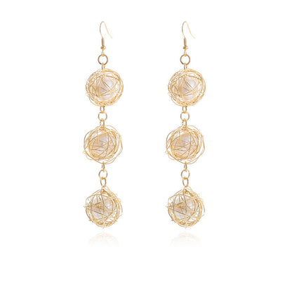 Metal Winding Hollow Winding Embedded Pearl Grace Sweet Earrings-Jewearrings