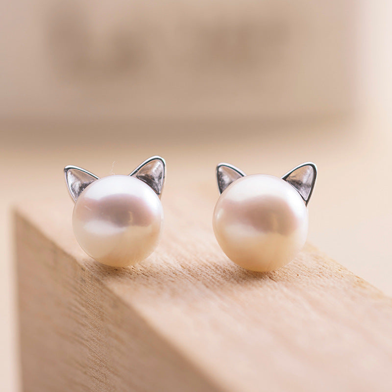 S925 silver simple original craft kitten hollow pierced earrings-Jewearrings