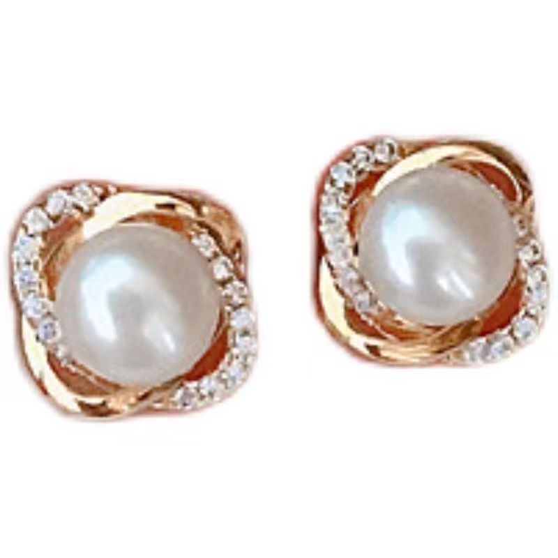 Pearl Zircon Earrings Female French Style-Jewearrings