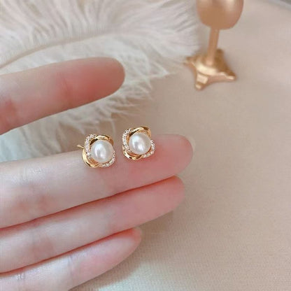 Pearl Zircon Earrings Female French Style-Jewearrings