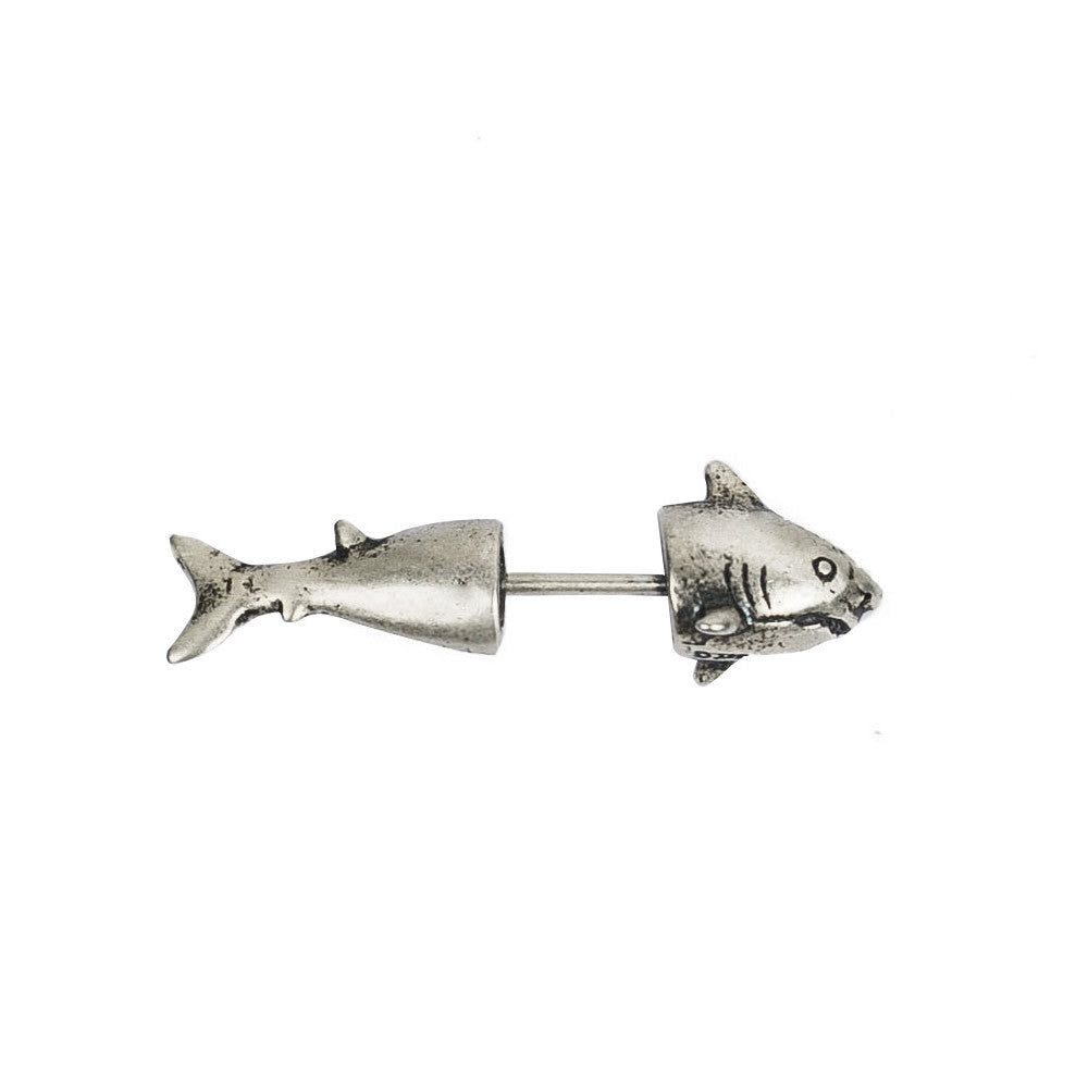 S925 Sterling Silver Shark Stud Earrings Retro Ornament-Jewearrings