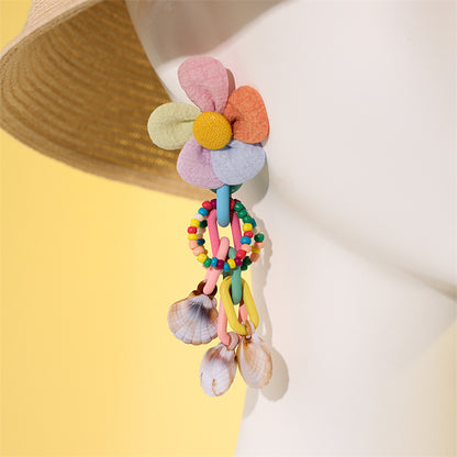 Candy Color Shell Flower Beaded Beach Style Premium Earrings-Jewearrings