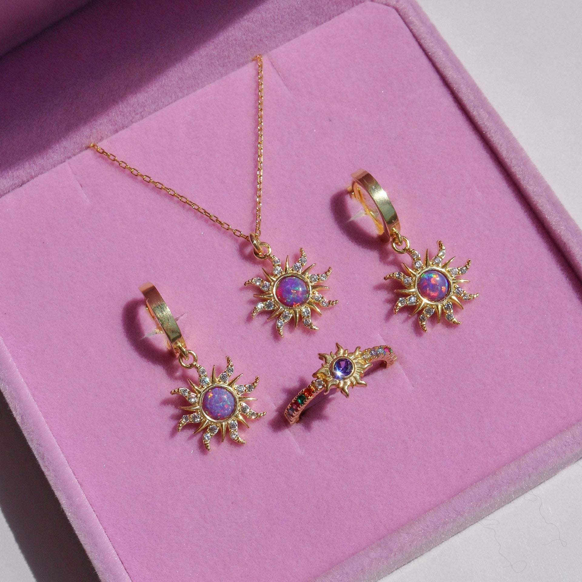 Vintage Dopamine Opal Pendant Necklace Ring Earrings-Jewearrings