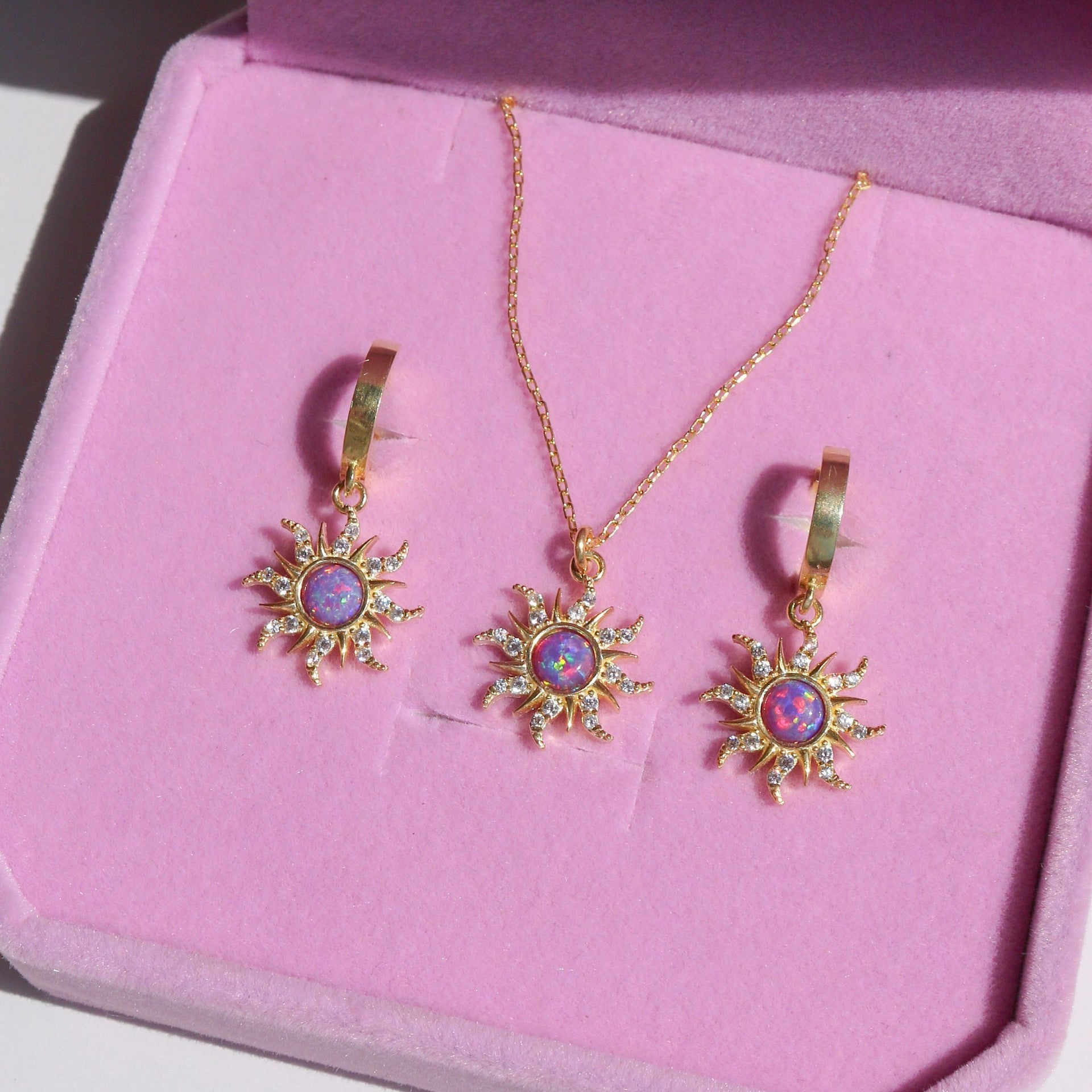 Vintage Dopamine Opal Pendant Necklace Ring Earrings-Jewearrings