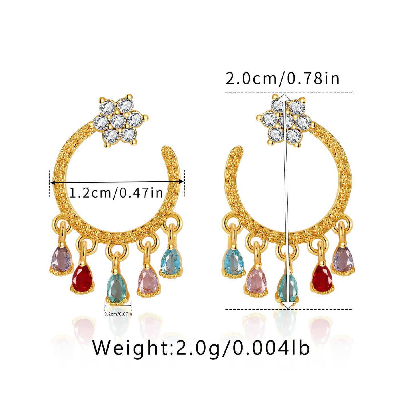 Niche Zircon Stud Earrings Brass Plated Bohemian Style-Jewearrings