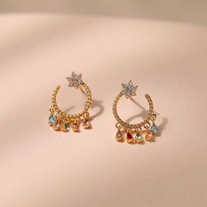 Niche Zircon Stud Earrings Brass Plated Bohemian Style-Jewearrings