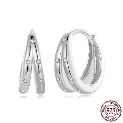 Simple Ring S925 Sterling Silver White Gold Plated Earrings-Jewearrings