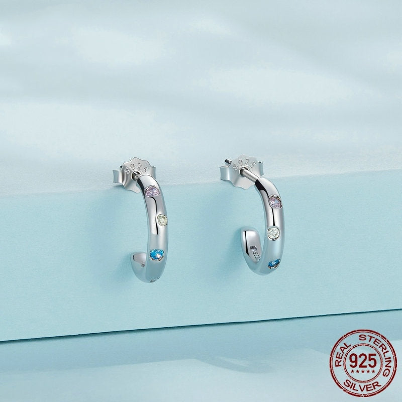 Sterling Silver S925 European And American Popular Simplicity Zircon Stud Earrings-Jewearrings