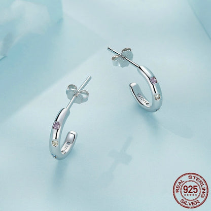 Sterling Silver S925 European And American Popular Simplicity Zircon Stud Earrings-Jewearrings