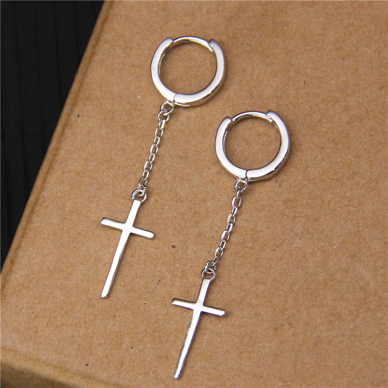 Women's Sterling Silver Simple Cross Earrings-Jewearrings