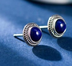 Women's Silver Stud Earrings With Lapis Lazuli-Jewearrings