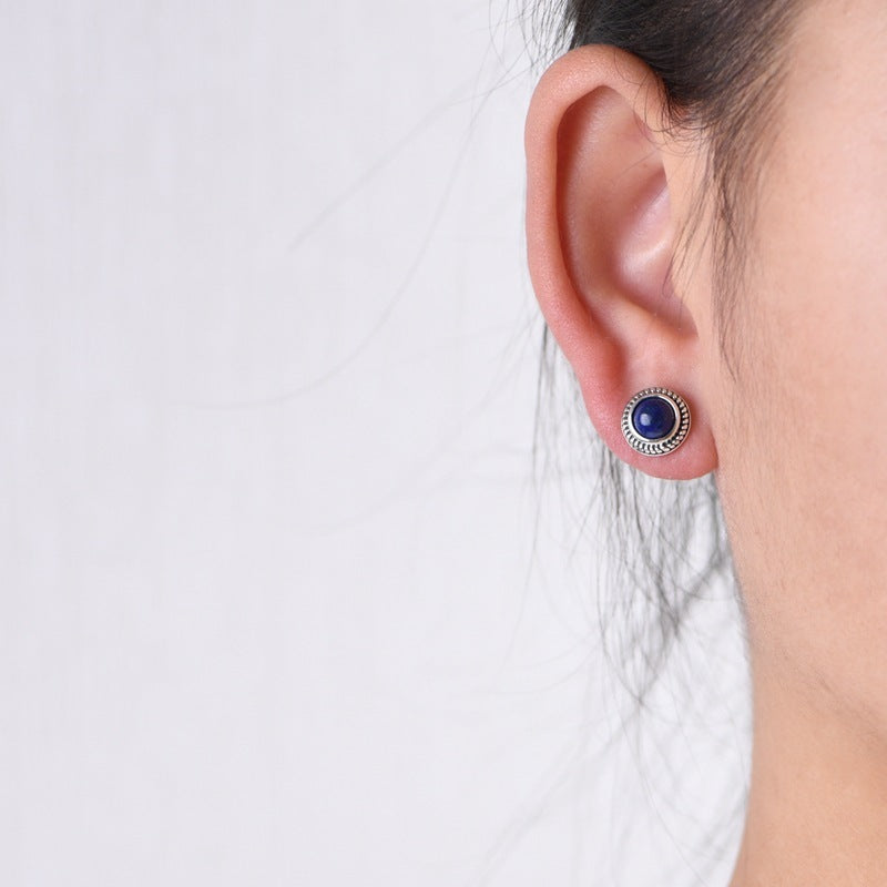 Women's Silver Stud Earrings With Lapis Lazuli-Jewearrings