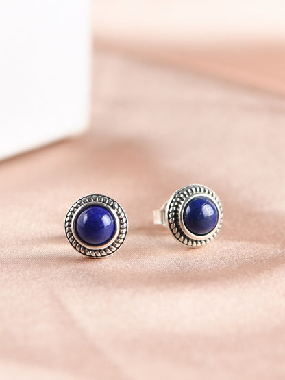 Women's Silver Stud Earrings With Lapis Lazuli-Jewearrings