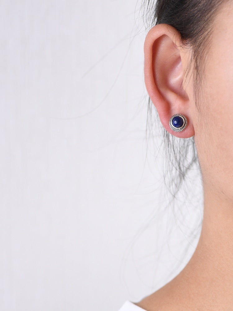 Women's Silver Stud Earrings With Lapis Lazuli-Jewearrings