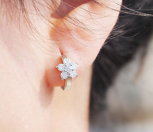 New fashion and sweet 1 pair Silver color Snowflake CZ woman hoop earrings For Christmas gift brincos para as mulheres-Jewearrings