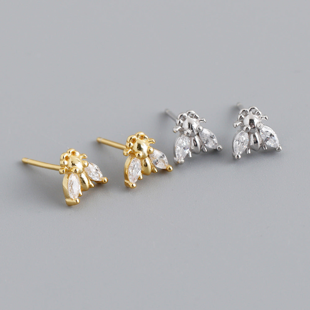 Small And Simple Insect-shaped S925 Sterling Silver Stud Earrings-Jewearrings