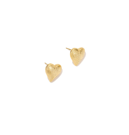 French Simplicity Carved Texture Love Heart Stud Earrings Women's-Jewearrings