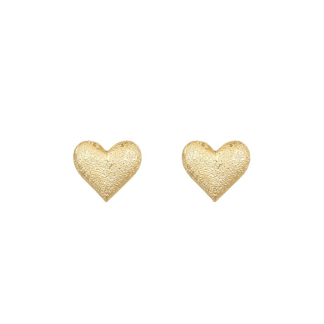 French Simplicity Carved Texture Love Heart Stud Earrings Women's-Jewearrings