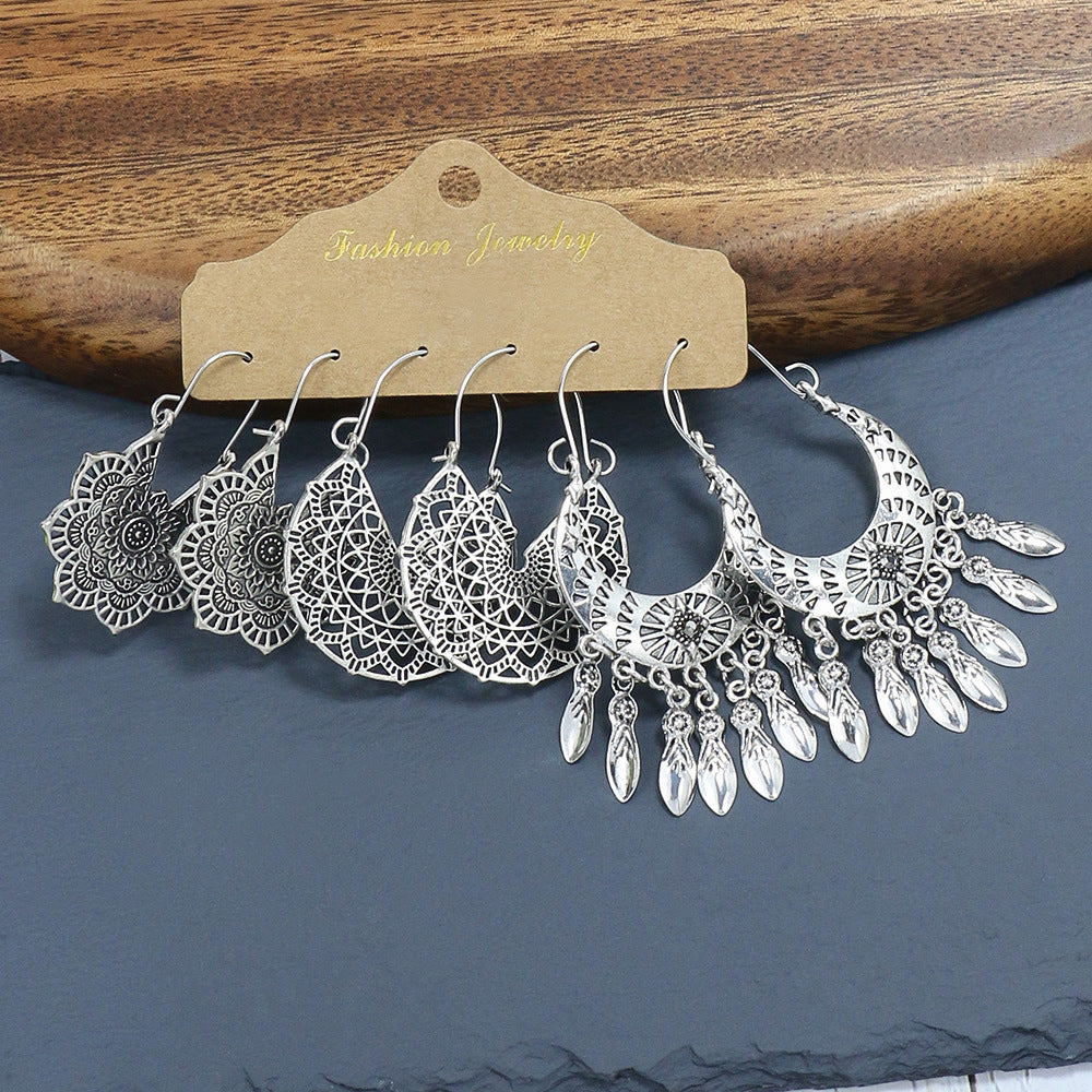 6-piece Set Tassel Bohemian Ethnic Style Hollow Stud Earrings-Jewearrings