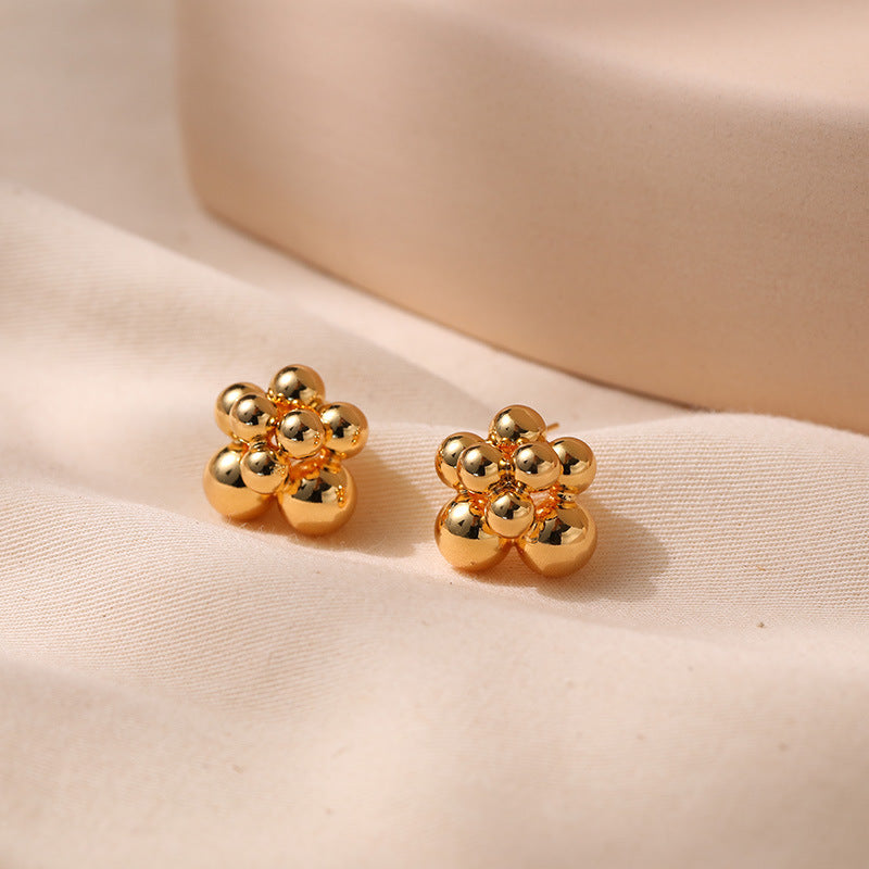 Irregular Small Golden Balls Stud Earrings Silver Needle-Jewearrings