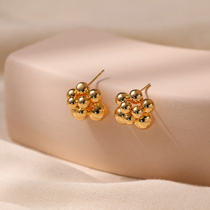 Irregular Small Golden Balls Stud Earrings Silver Needle-Jewearrings