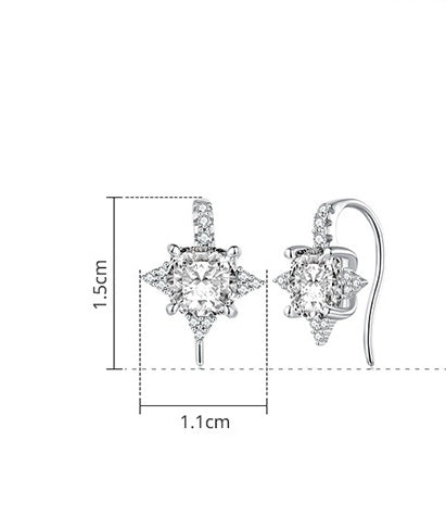 Sterling Silver Shining Ear Hook White Gold Plated Zircon Four-angle Star Bright Fashion Earrings Ear Studs-Jewearrings