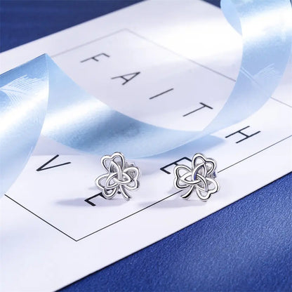 925 Sterling Silver Three-leaf Clover Simple Low Allergy Earrings-Jewearrings