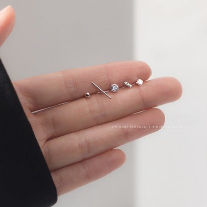 S925 Silver Fashion Small Geometric Small Stud Earrings Female Temperament Ear-caring Student Sweet Earrings-Jewearrings