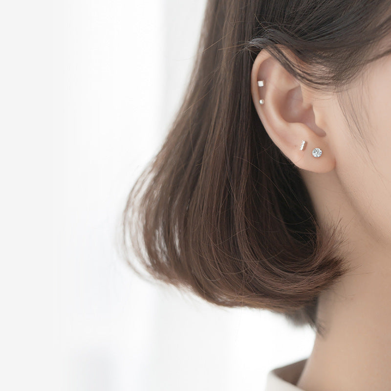 S925 Silver Fashion Small Geometric Small Stud Earrings Female Temperament Ear-caring Student Sweet Earrings-Jewearrings