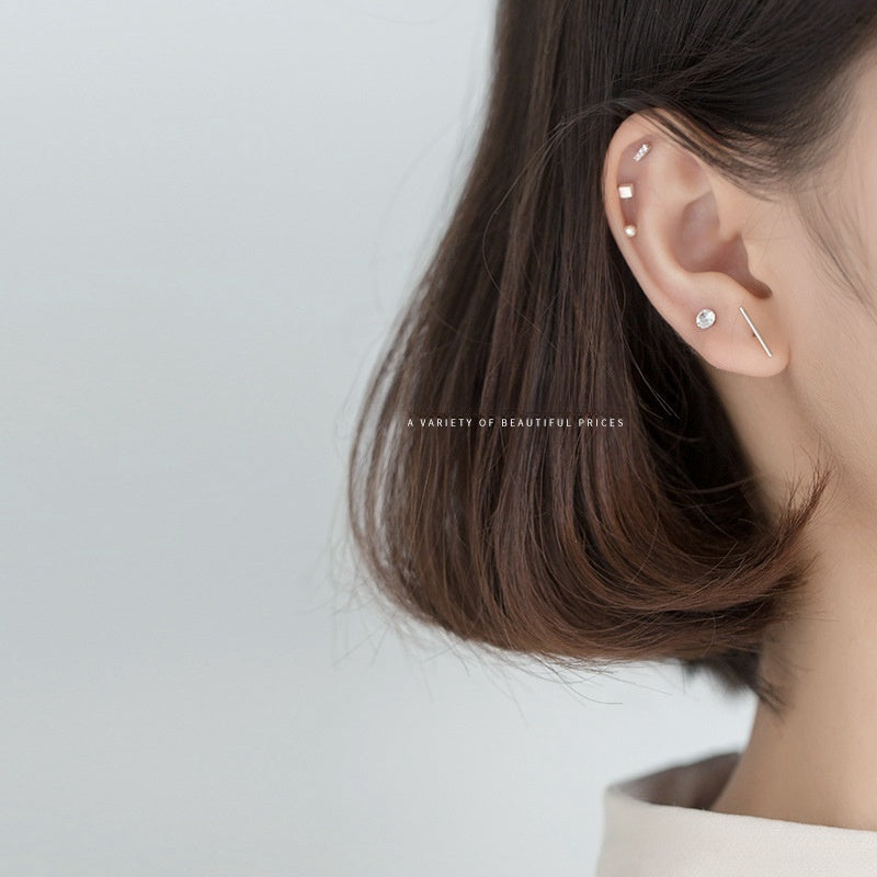 S925 Silver Fashion Small Geometric Small Stud Earrings Female Temperament Ear-caring Student Sweet Earrings-Jewearrings